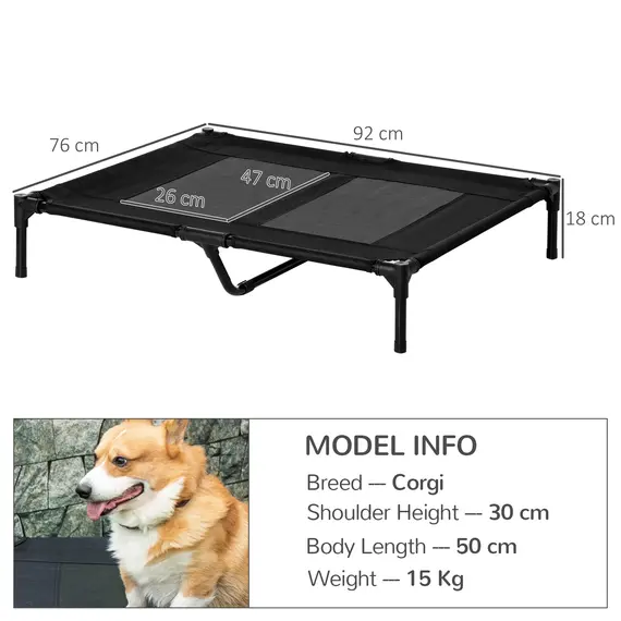 Buy Large Raised Dog Bed Cat Elevated Lifted Cooling Portable Camping Basket Outdoor Indoor Mesh Pet Cot Metal Frame Black, 3 image