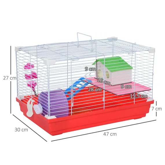 Buy Hamster Cage, Small Gerbil Cage 2 Tiers Portable w/ Handle, Exercise Wheel, Water Bottle, Dishes, 3 image