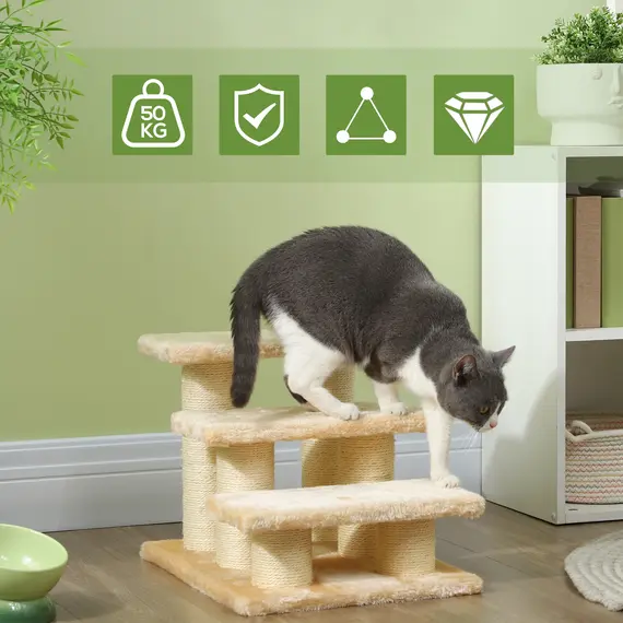 Buy Pet Stairs 3-step Pet Ladder Cat dog Stairs Climb Ladder Cat Tree, Beige, 4 image