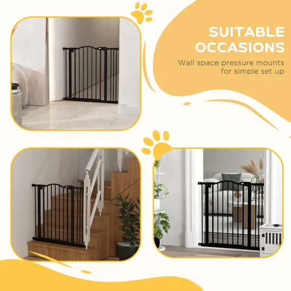 Buy Metal 74-87cm Adjustable Pet Gate Safety Barrier w/ Auto-Close Door Black, 6 image