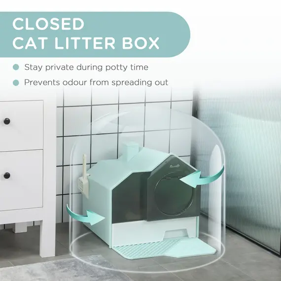 Buy Hooded Cat Litter Tray w/ Scoop Light Blue, 6 image