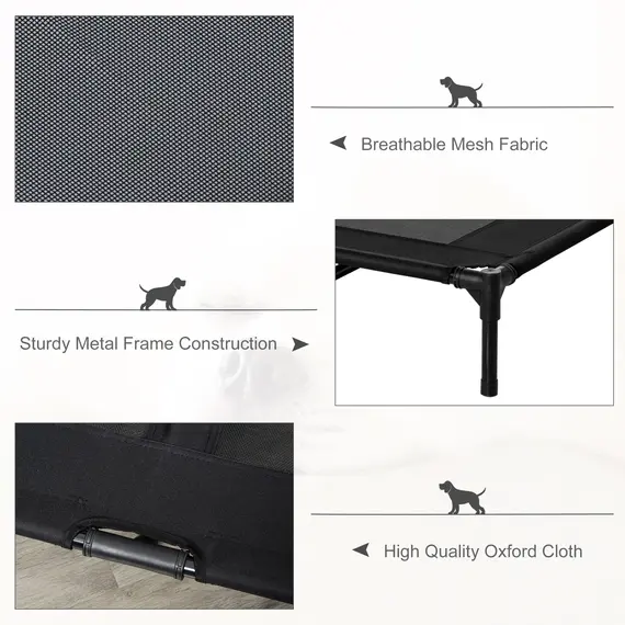 Buy Large Raised Dog Bed Cat Elevated Lifted Cooling Portable Camping Basket Outdoor Indoor Mesh Pet Cot Metal Frame Black, 6 image