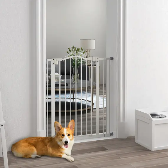 Buy Metal Pet Safety Gate Dog Gate Folding Fence 74-87cm, White, 2 image
