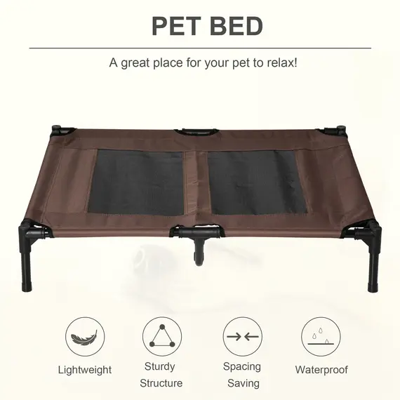 Buy Large Raised Dog Bed Cat Elevated Lifted Cooling Portable Camping Basket Outdoor Indoor Mesh Pet Cot Metal Frame Brown, 4 image