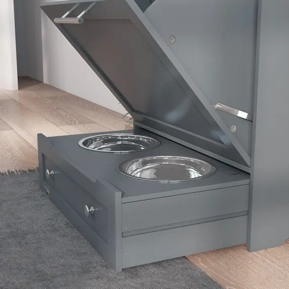 Buy Pet Feeder Station, Dog, Cat Storage Container, with Raised Bowls, Hanger, Cabinet - Grey, 9 image
