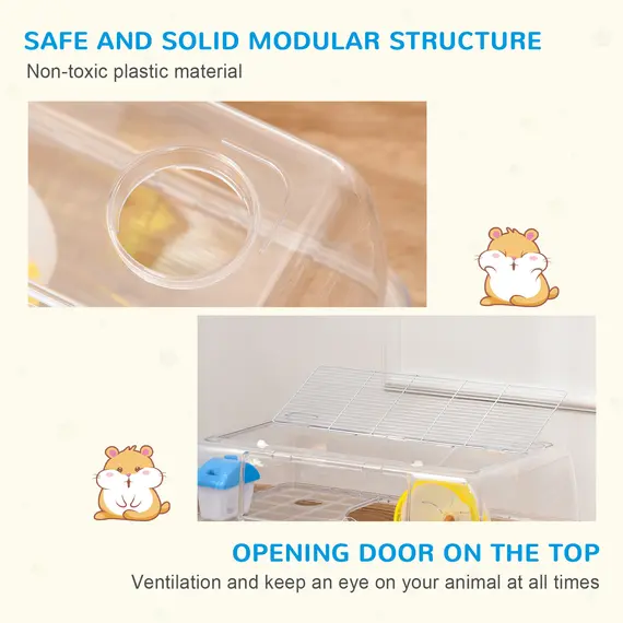Buy Hamster Cage, 2 Tier Gerbil Cage with Running Wheel, Water Bottle, Dish, 7 image