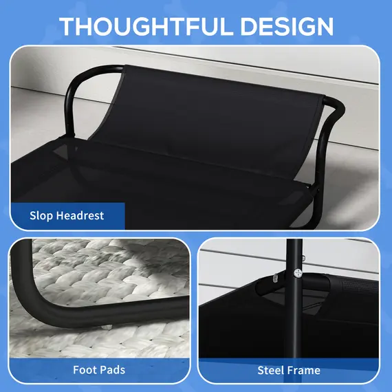 Buy Raised Pet Bed with Slope Headrest, Washable Breathable Mesh, Foot Pads, for Small Dogs, 80 x 59 x 26cm, 6 image