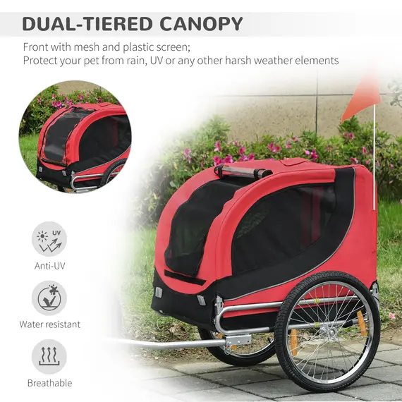 Buy Steel Dog Bike Trailer Pet Cart Carrier for Bicycle Kit Water Resistant with Hitch Coupler Travel Black and Red, 7 image