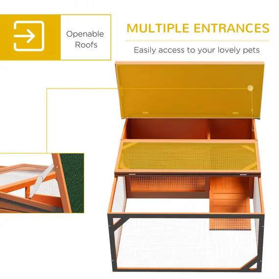 Buy Rabbit Hutch Outdoor Guinea Pig Hutch with Run Small Animal Off-ground Duck House Hideaway Backyard with Openable Roof 125.5 x 100 x 49cm Orange, 5 image