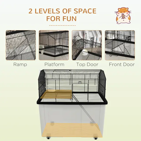 Buy Two-Tier Gerbil Cage, Hamster Cage for Dwarf Hamster, Syrian Hamster w/ Wheels, Deep Bottom, Food Dish, Water Bottle, 4 image