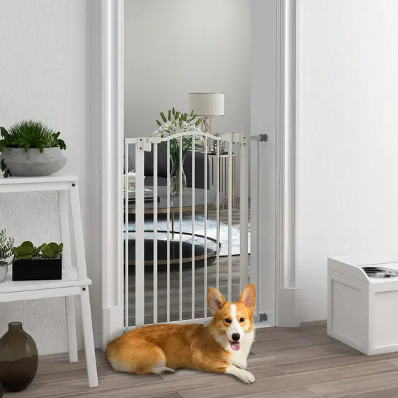 Buy Pressure Fit Dog Stair Gate No Drilling Safety Gate Auto Close for Doorways, Hallways, 74-80cm Adjustable, 94cm Tall, White, 2 image