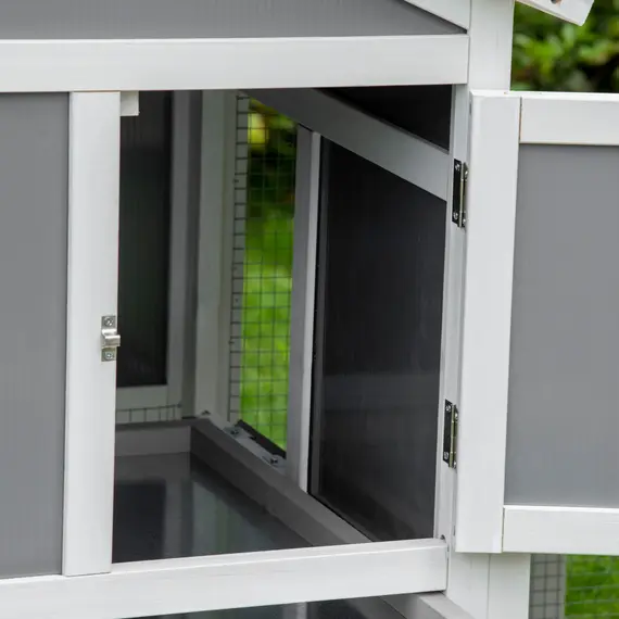 Buy Two-Tier Rabbit Hutch, with Sunlight Panel Roof, Slide-Out Tray - Grey, 8 image