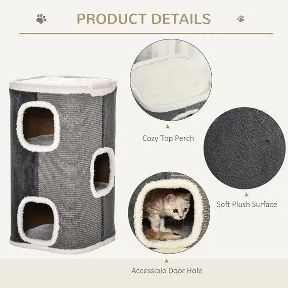 Buy Sisal Cat Barrel with Soft Plush & Lamb Fleece Grey, 5 image