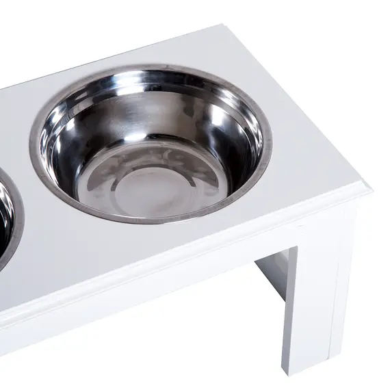 Buy Raised Dog Feeding Bowls with Stand, Stainless Steel for Medium Dog, 58L x 31W x 25H cm - White, 9 image
