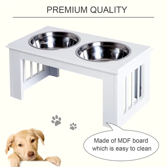 Buy Raised Dog Feeding Bowls with Stand, Stainless Steel for Medium Dog, 58L x 31W x 25H cm - White, 6 image