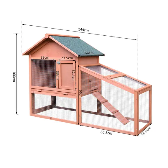 Buy Small Animal Two-Level Fir Wood Guinea Pigs Hutches w/ Slide Out Tray Red/Brown, 3 image