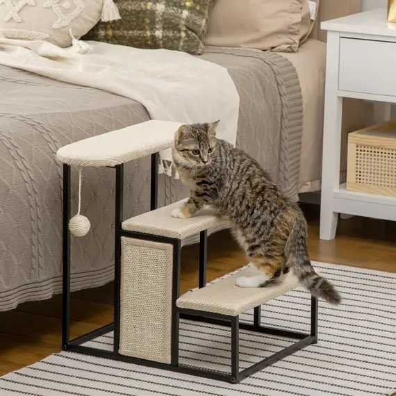 Buy Three-Step Pet Stairs, with Sisal Scratching Board, Toy Hanging Ball, Steel Frame, 2 image