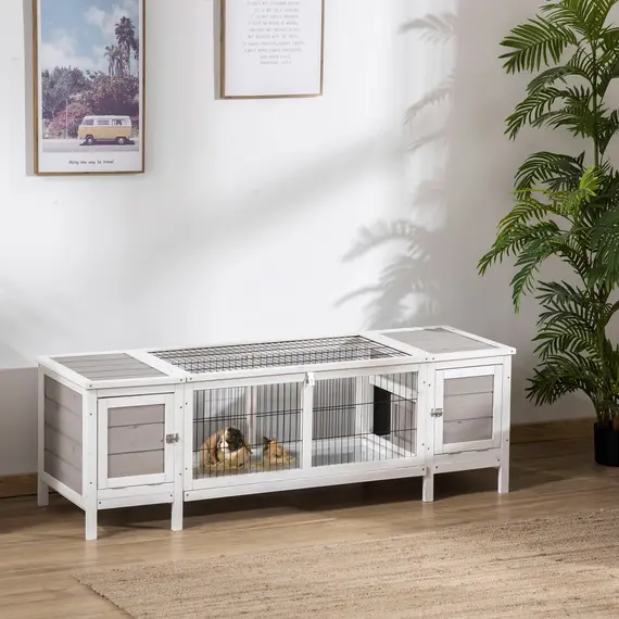 Buy Rabbit Hutch and Run, with Removable Tray - Grey, 2 image