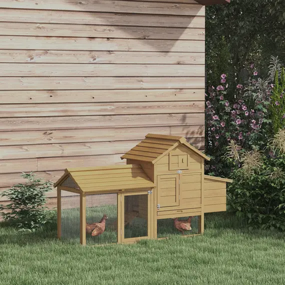 Buy Small Chicken Coop with Run Hen House Poultry Coops Cages Nesting Box Wood 150.5 x 54 x 87cm, 2 image