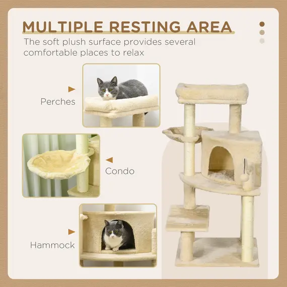 Buy Sisal 100cm Cat Tree Tower with Sisal Scratching Post Cream White, 5 image