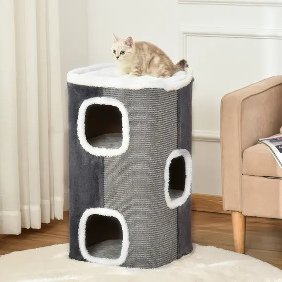 Buy Sisal Cat Barrel with Soft Plush & Lamb Fleece Grey, 2 image