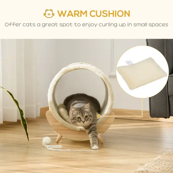 Buy Raised Cat House, with Scratcher - Beige, 5 image