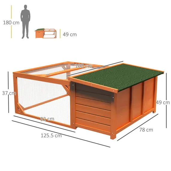 Buy Rabbit Hutch Outdoor Guinea Pig Hutch with Run Small Animal Off-ground Duck House Hideaway Backyard with Openable Roof 125.5 x 100 x 49cm Orange, 3 image