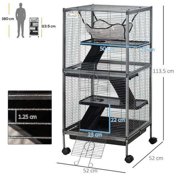 Buy Small Animal Cage with Wheels Pet Home for Chinchillas Ferrets Kittens, with Hammock, 4 Platforms, Removable Tray, Silver, 3 image