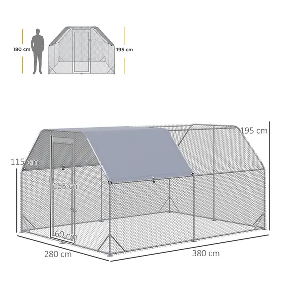 Buy Walk in Chicken Run Chicken Coop Hen House Outdoor with Roof for 10-12 Chickens, 380 x 280 x 195cm, 3 image