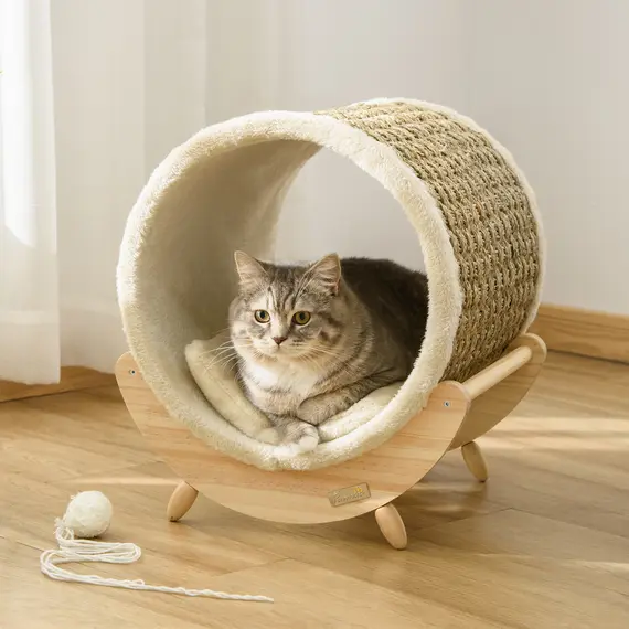 Buy Raised Cat House, with Scratcher - Beige, 2 image