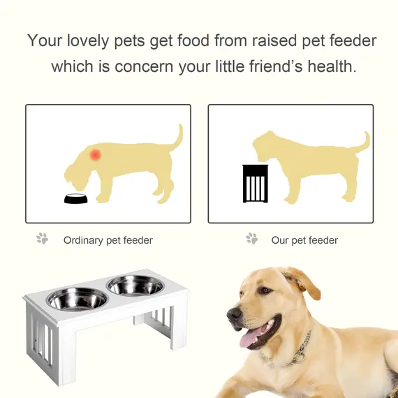 Buy Raised Dog Feeding Bowls with Stand, Stainless Steel for Medium Dog, 58L x 31W x 25H cm - White, 4 image