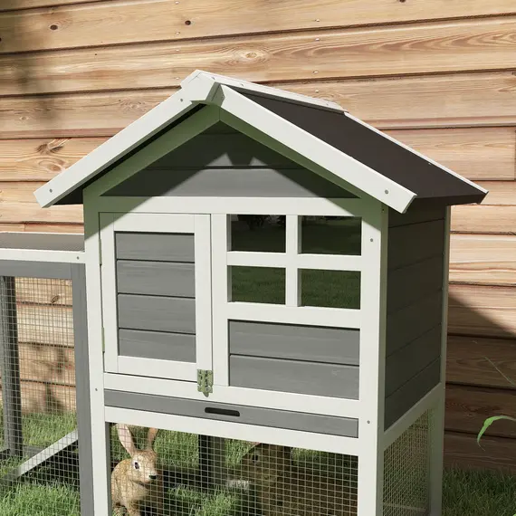 Buy Rabbit Hutch Outdoor Wooden Guinea Pig Hutch Rabbit Run Bunny Cage Small Animal House Pull-Out Tray, Grey, 122 x 62.6 x 92 cm, 9 image