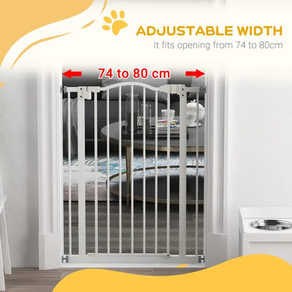 Buy Pressure Fit Dog Stair Gate No Drilling Safety Gate Auto Close for Doorways, Hallways, 74-80cm Adjustable, 94cm Tall, White, 7 image