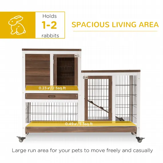 Buy Two-Tier Rabbit Hutch Pet Cage, with Wheels - Brown, 4 image