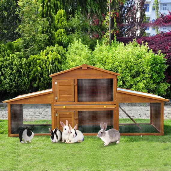 Buy Small Animal Deluxe XXL Fir Wood 2-Tier Guinea Pigs Hutches Natural Wood Tone, 2 image