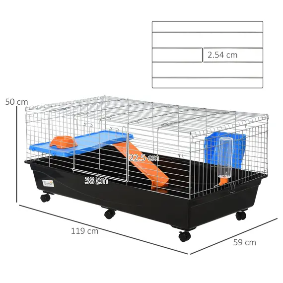Buy Small Animal Cage Rabbit Guinea Pigs Chinchillas Cage w/ Wheels Water Bottle Food Dish Platform Ramp 119 x 59 x 50 cm Black, 3 image