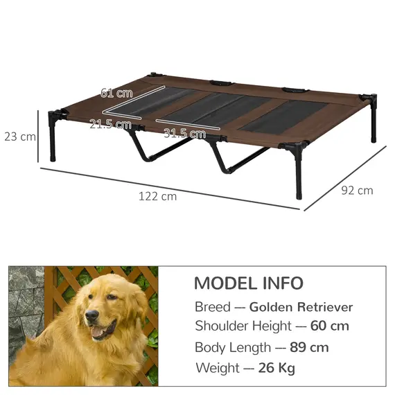 Buy Raised Dog Bed Cooling Elevated Pet Cot with Breathable Mesh for Indoor Outdoor Use Brown, XX Large, 122 x 92 x 23cm, 3 image