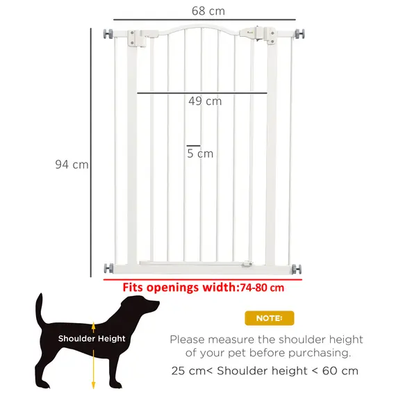 Buy Pressure Fit Dog Stair Gate No Drilling Safety Gate Auto Close for Doorways, Hallways, 74-80cm Adjustable, 94cm Tall, White, 3 image