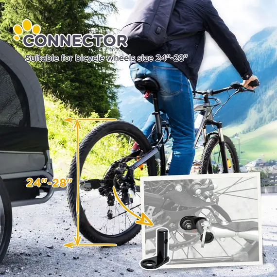 Buy Steel Dog Bike Trailer Pet Cart Carrier for Bicycle Kit Water Resistant with Hitch Coupler Travel Grey and Black, 6 image