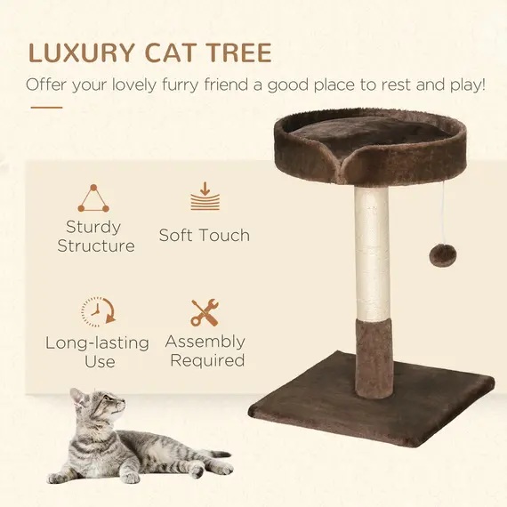 Buy Small Cat Tree for Indoor Cats with Sisal Scratching Post Kitten Bed Cushion Ball Toy, Brown, 45x45x70 cm, 4 image