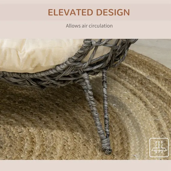 Buy Rattan Elevated Cat Bed House Kitten Basket Ball Shaped Pet Furniture w/ Removable Cushion - Silver-Tone and Grey, 7 image