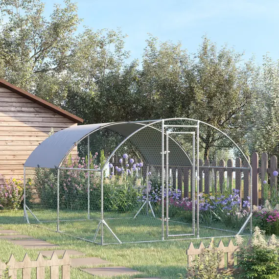 Buy Walk In Chicken Run Galvanised Chicken Coop Hen Poultry House Cage Pet Playpen Garden with Water-Resist Cover, 2.8 x 3.8 x 2m, 2 image