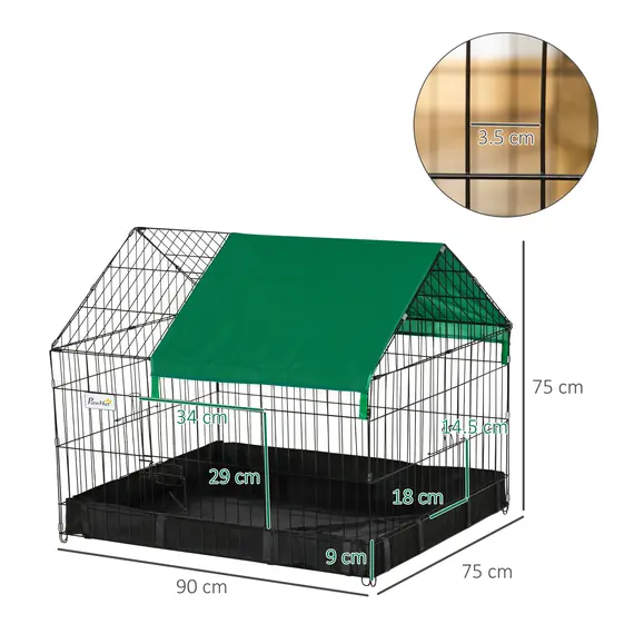 Buy Rabbit Cage Guinea Pig Playpen Small Animal House for Kitties Puppies, w/ Water Proof Oxford Roof Floor 90 x 75 x 75 cm, 3 image