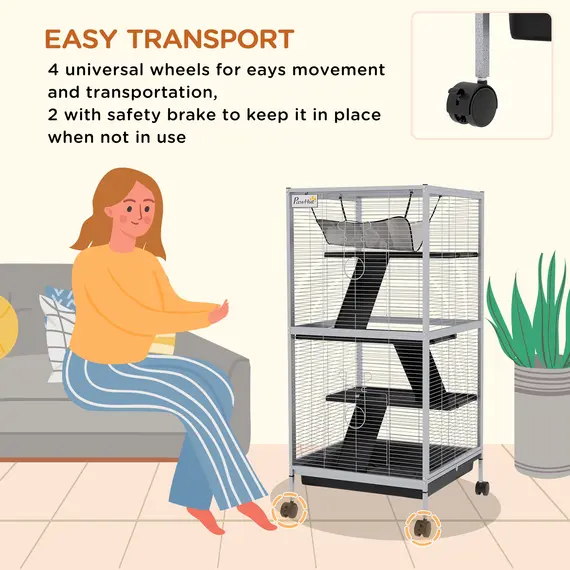 Buy Small Animal Cage Pet Play House with Wheels Platforms Light Grey, 5 image