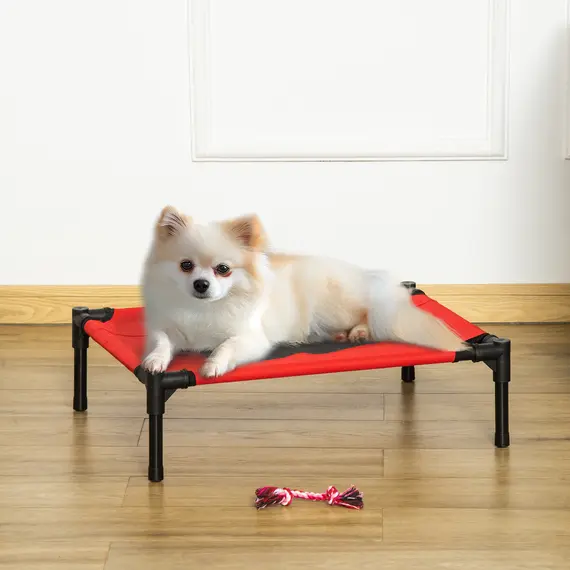 Buy Raised Dog Bed Cat Elevated Lifted Portable Camping w/ Metal Frame Black and Red (Small), 2 image