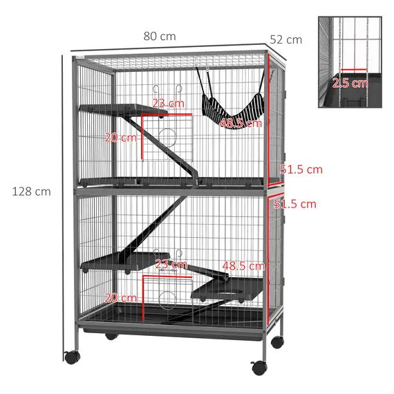 Buy Small Animal Cage for Chinchilla Ferret Kitten on Wheels with Hammock Removable Tray, Grey, 3 image