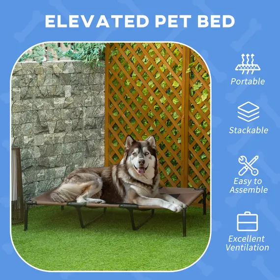 Buy Raised Dog Bed Cooling Elevated Pet Cot with Breathable Mesh for Indoor Outdoor Use Brown, XX Large, 122 x 92 x 23cm, 4 image