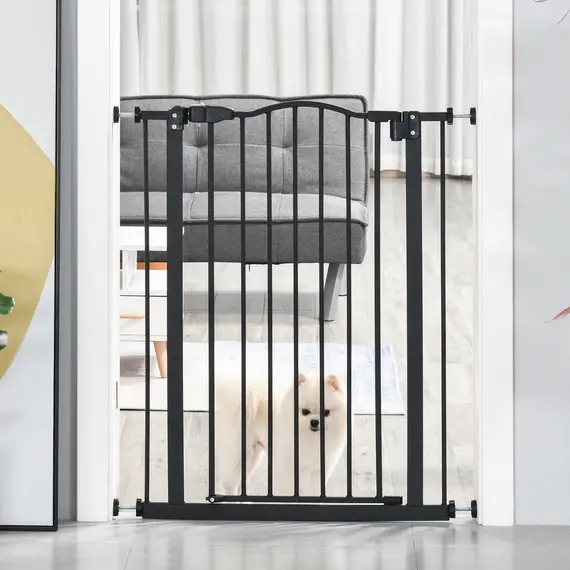 Buy Pressure Fit Dog Stair Gate No Drilling Safety Gate Auto Close for Doorways, Hallways, 74-80cm Adjustable, 94cm Tall, Black, 2 image
