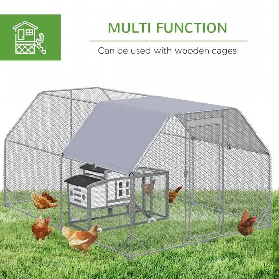 Buy Walk in Chicken Run Chicken Coop Hen House Outdoor with Roof for 10-12 Chickens, 380 x 280 x 195cm, 6 image