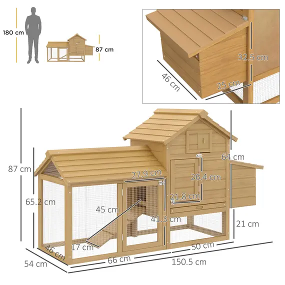 Buy Small Chicken Coop with Run Hen House Poultry Coops Cages Nesting Box Wood 150.5 x 54 x 87cm, 3 image